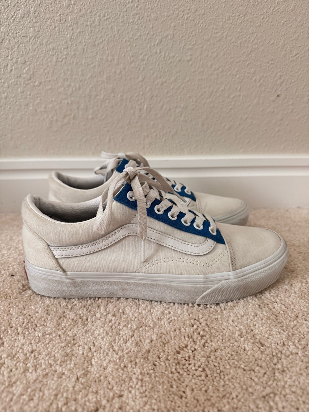 Vans Old Skool Custom Sneakers with Blue Eyelet Panel and light blue tongue